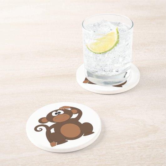 Cute Monkey Zandsteen Onderzetter (Zijkant)