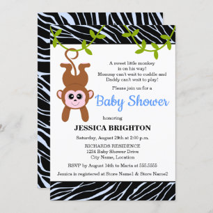 Cute Monkey Zebra Stripes Baby shower Kaart