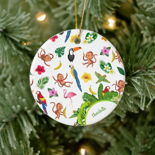 Cute Monkeys and Bananas Oerwoud Pattern Kerstmis Keramisch Ornament (Boom)