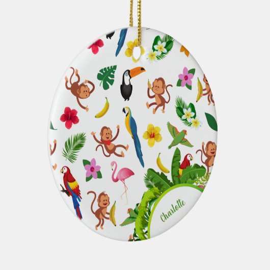 Cute Monkeys and Bananas Oerwoud Pattern Kerstmis Keramisch Ornament (Rechts)