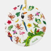 Cute Monkeys and Bananas Oerwoud Pattern Kerstmis Keramisch Ornament (Voorkant)