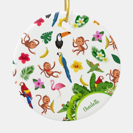 Cute Monkeys and Bananas Oerwoud Pattern Kerstmis Keramisch Ornament (Voorkant)
