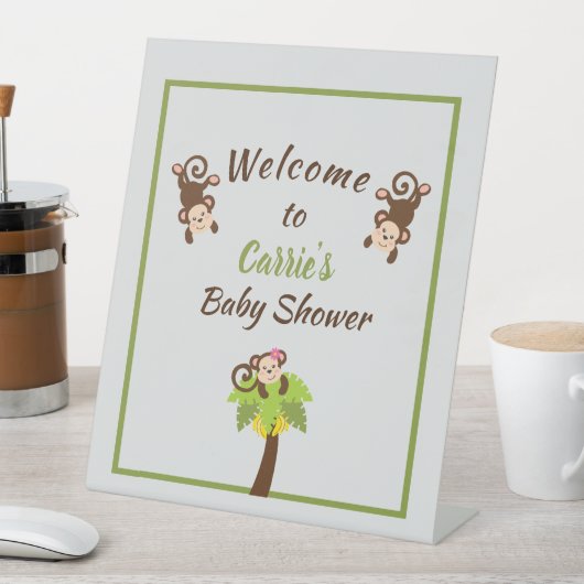 Cute Monkeys Baby shower Welcome Pedestal Reclamebord Met Voetstuk (Insitu)