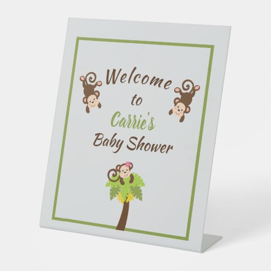 Cute Monkeys Baby shower Welcome Pedestal Reclamebord Met Voetstuk (Voorkant)
