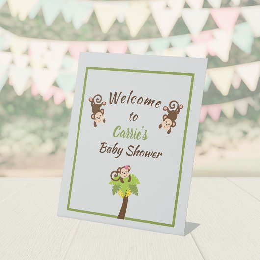 Cute Monkeys Baby shower Welcome Pedestal Reclamebord Met Voetstuk