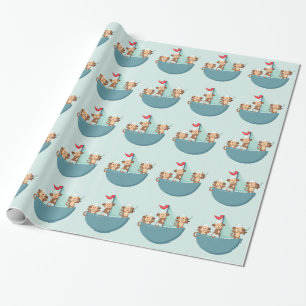 Cute Monkeys in Pirate Ship Wrapping Paper Cadeaupapier