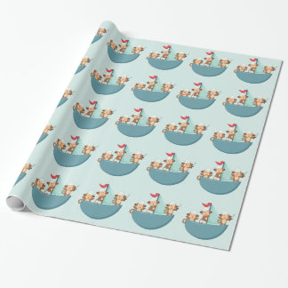Cute Monkeys in Pirate Ship Wrapping Paper Cadeaupapier