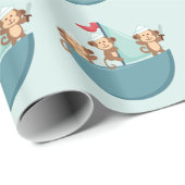 Cute Monkeys in Pirate Ship Wrapping Paper Cadeaupapier (Rol Hoek)