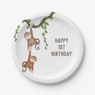Cute Monkeys Kind 1st Birthday Papieren Bordje