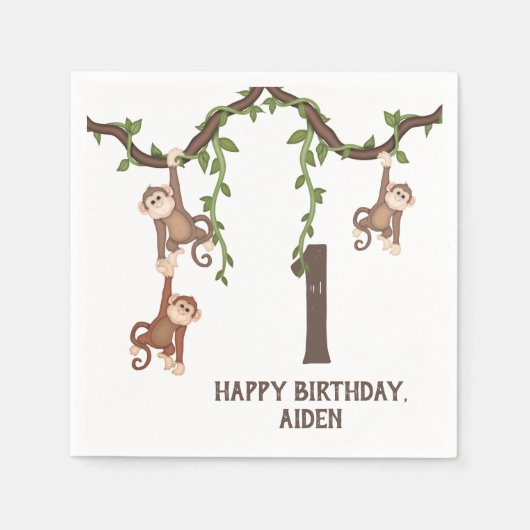 Cute Monkeys Kind 1st Birthday Servet (Voorkant)