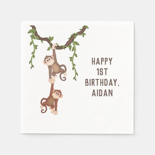 Cute Monkeys Kind 1st Birthday Servet (Voorkant)