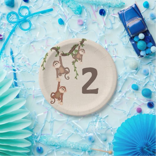 Cute Monkeys Kind 2e verjaardag Papieren Bordje (Feest)