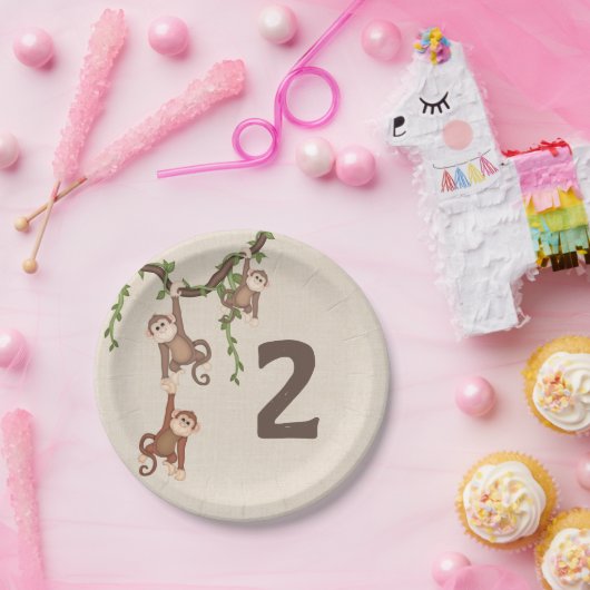 Cute Monkeys Kind 2e verjaardag Papieren Bordje (Feest)