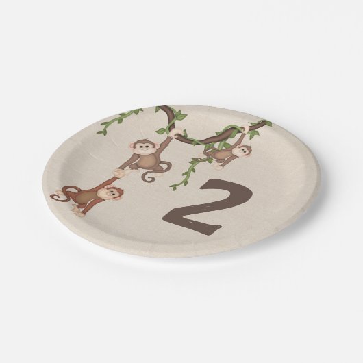 Cute Monkeys Kind 2e verjaardag Papieren Bordje (Gekanteld)