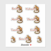 Cute Monkeys | Rode doopvont | Dagen van de week Sticker (Vel)