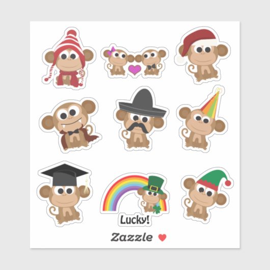Cute Monkeys Sticker Set (Vel)