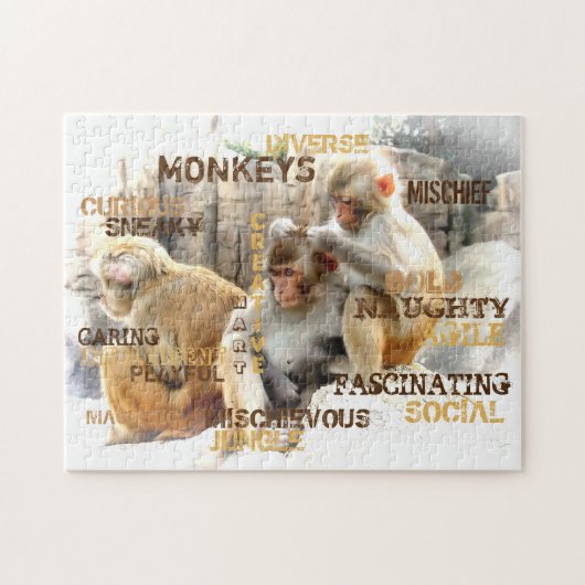 Cute Monkeys Typography Art Legpuzzel (Horizontaal)