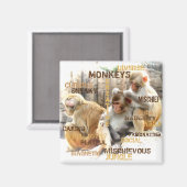 Cute Monkeys Typography Art Magneet (Voorkant / Achterkant)