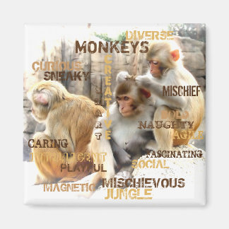 Cute Monkeys Typography Art Magneet