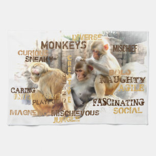 Cute Monkeys Typography Art Theedoek