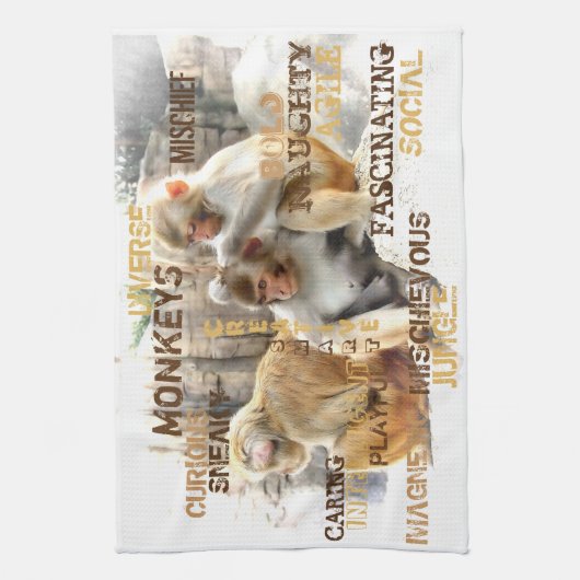 Cute Monkeys Typography Art Theedoek (Verticaal)