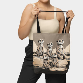 Cute monochromatische stokstaartjesfamilie woestij tote bag