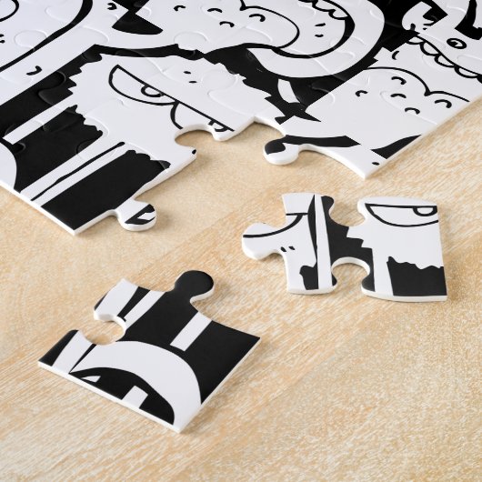Cute Monochrome Doodle Monster Pattern Legpuzzel (Zijkant)