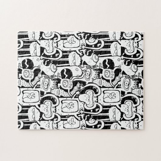 Cute Monochrome Doodle Monster Pattern Legpuzzel (Horizontaal)