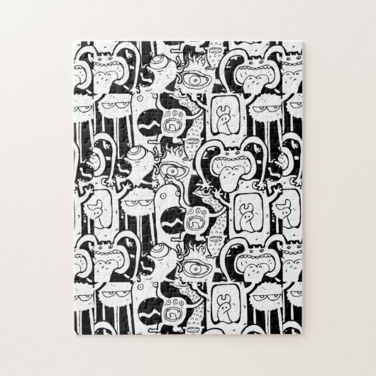 Cute Monochrome Doodle Monster Pattern Legpuzzel (Verticaal)