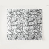 Cute Monochrome Doodle Monster Pattern Wandkleed (Voorkant (horizontaal))