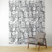Cute Monochrome Doodle Monster Pattern Wandkleed (In situ)