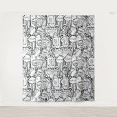 Cute Monochrome Doodle Monster Pattern Wandkleed (Voorkant)