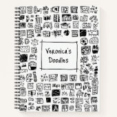 Cute monochrome Doodle-schetsboek met eigen naam Notitieboek (Voorkant)