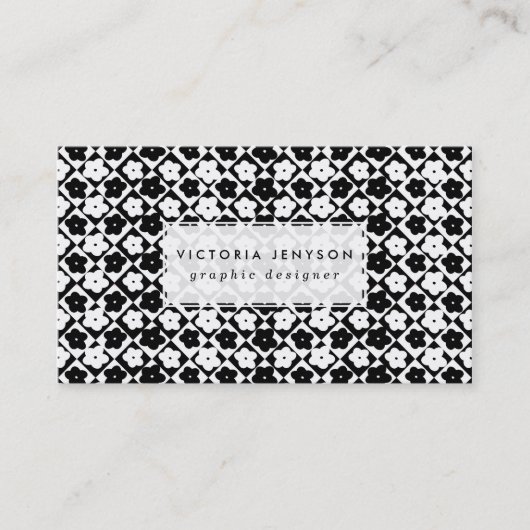 Cute Monochrome Flowers Diamond Geometric Pattern Visitekaartje (Voorkant)