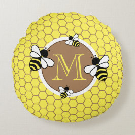 Cute Monogram bijen Honeycomb Pattern Nursery Rond Kussen