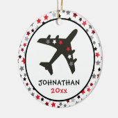Cute Monogram Black Airplane Stars Kerstmis Keramisch Ornament (Links)
