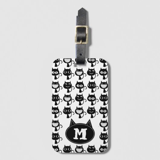 Cute Monogram Black Cat Expressions Patroon  Bagagelabel (Voorkant (verticaal))
