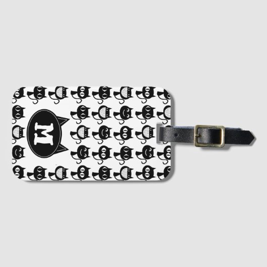 Cute Monogram Black Cat Expressions Patroon  Bagagelabel (Voorkant (horizontaal))