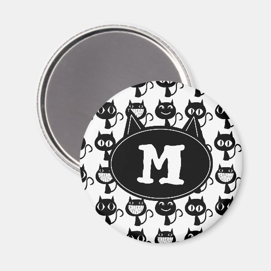 Cute Monogram Black Cat Expressions Patroon Magneet (Voorkant / Achterkant)