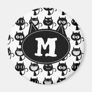 Cute Monogram Black Cat Expressions Patroon Magneet