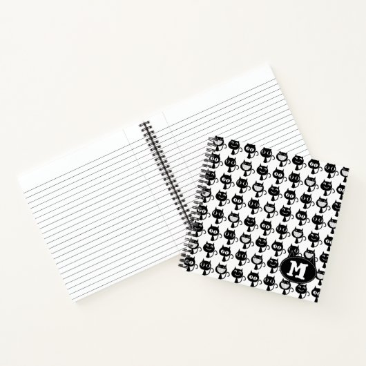 Cute Monogram Black Cat Expressions Patroon Notitieboek (Binnen)