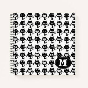 Cute Monogram Black Cat Expressions Patroon Notitieboek