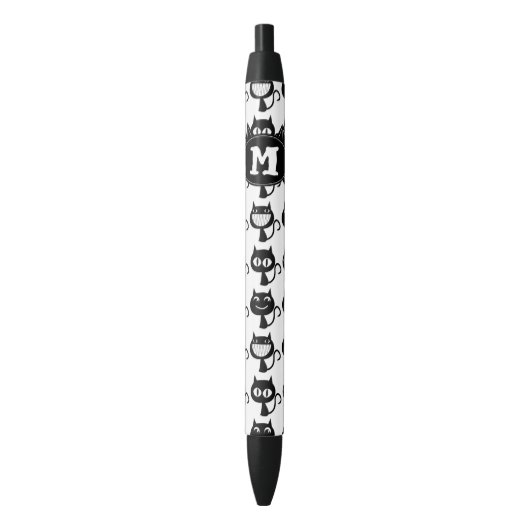 Cute Monogram Black Cat Expressions Patroon Zwarte Inkt Pen (Voorkant Verticaal)