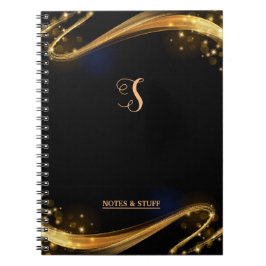 Cute Monogram Black & Gold Professional Notitieboe Notitieboek