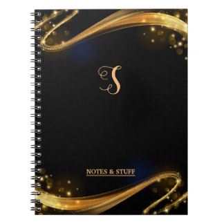 Cute Monogram Black & Gold Professional Notitieboe Notitieboek