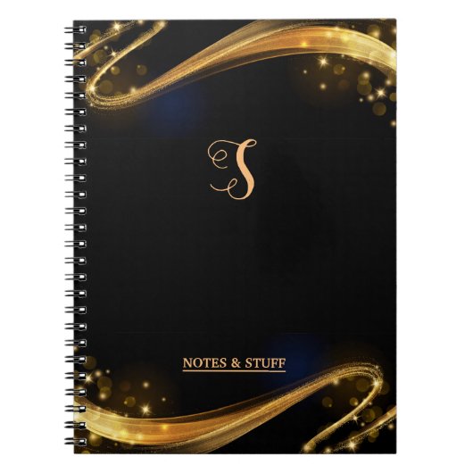 Cute Monogram Black & Gold Professional Notitieboe Notitieboek (Voorkant)