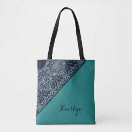 Cute Monogram Blue Jouw naam stijlvol toevoegen Tote Bag