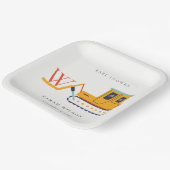 Cute Monogram Construction Fork Lift Baby shower Papieren Bordje (Gebogen)