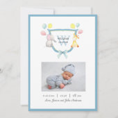 Cute Monogram Crest met Animals Boy Birth Aankondiging (Voorkant)