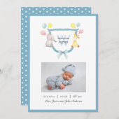 Cute Monogram Crest met Animals Boy Birth Aankondiging (Voorkant / Achterkant)